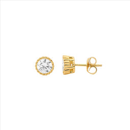 Yellow Gold Plated Crown Set White Cz Stud Earrings