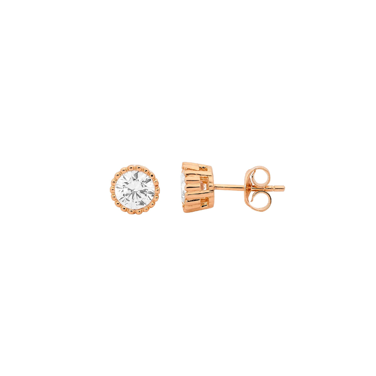 Ellani Rose Gold Plated Stud Earrings With Crown Set White Cz
