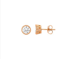 Ellani Rose Gold Plated Stud Earrings With Crown Set White Cz