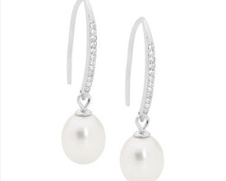CZ Drop Hook Earrings Freshwater Pearl