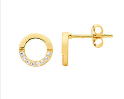 Ellani Yellow Gold Plated Open Circle Stud Earrings With White Cz