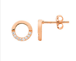 Rose Gold Plated White Cz Open Circle Stud Earrings