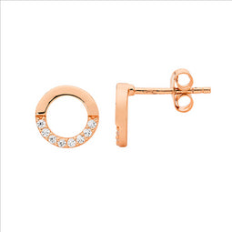 Rose Gold Plated White Cz Open Circle Stud Earrings