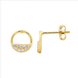 Ellani Yellow Gold Plated Open Circle Stud Earrings With Cz