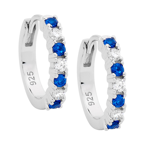 Ellani Silver Hoop Earrings With Blue And White Cz