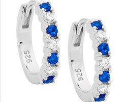 Ellani Silver Hoop Earrings With Blue And White Cz