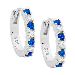 Ellani Silver Hoop Earrings With Blue And White Cz
