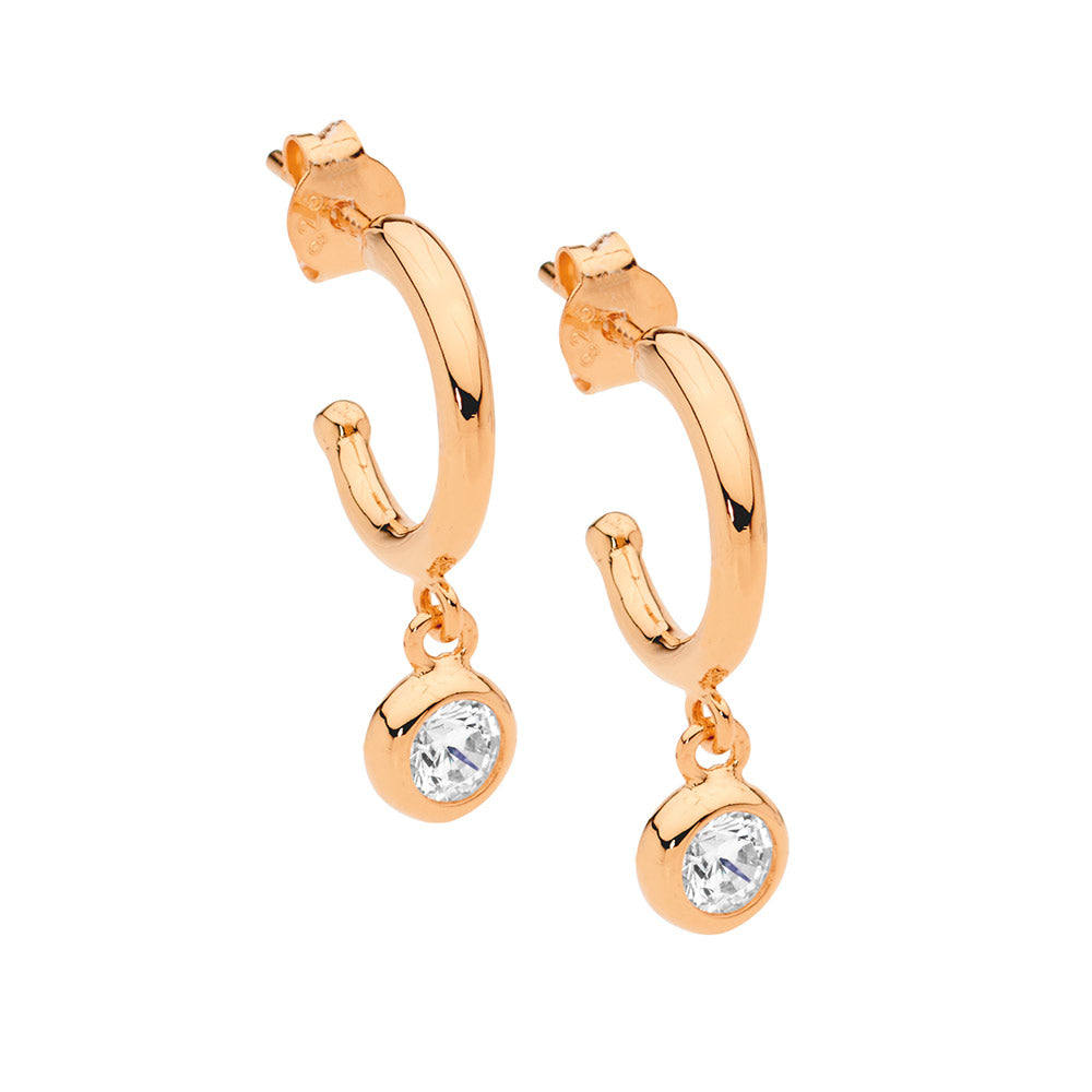 Rose Gold Plated Hoop Earring With Drop Cz