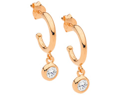 Rose Gold Plated Hoop Earring With Drop Cz