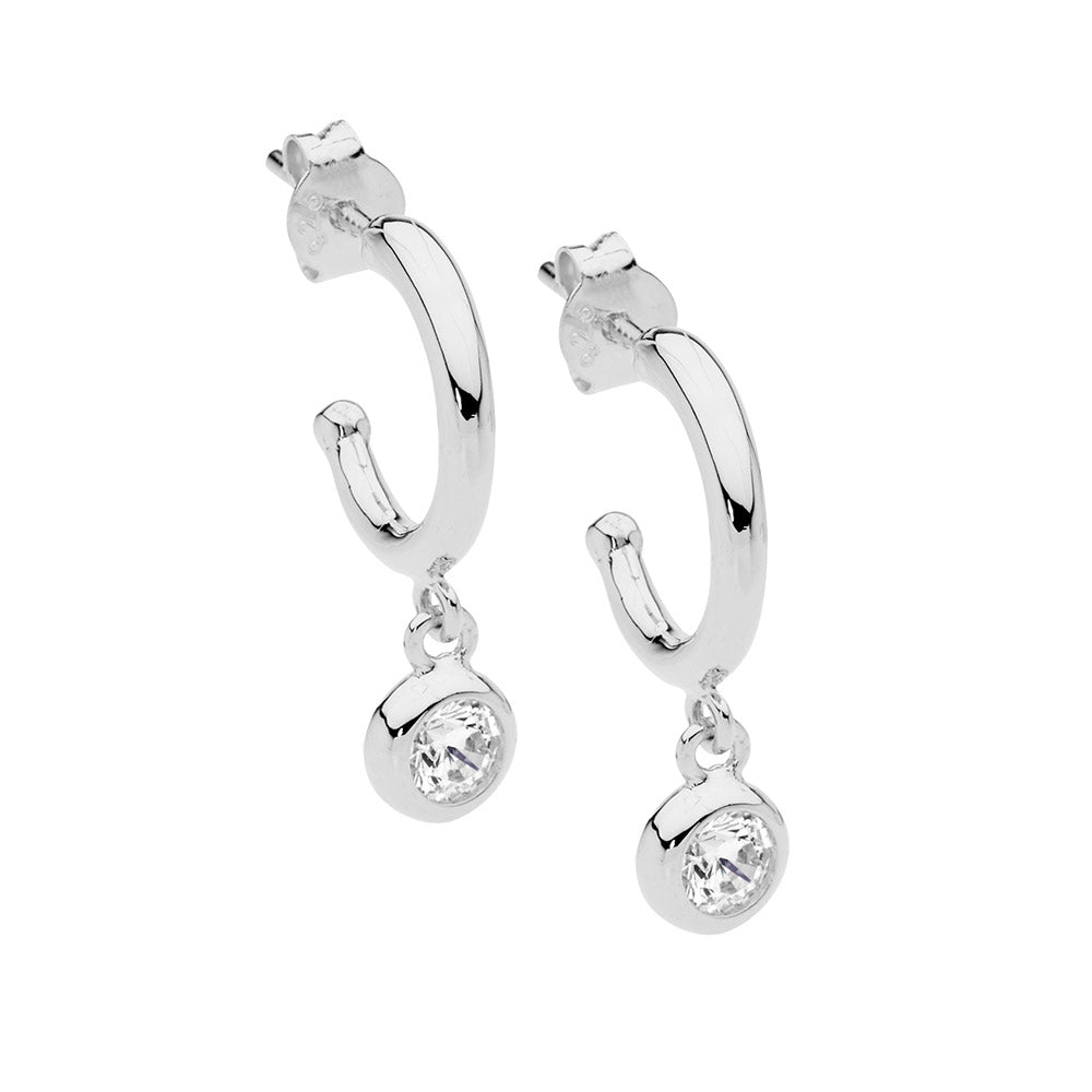Sterling Silver Hoop Earrings With Drop Cz