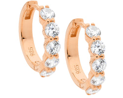 Ellani Rose Gold Plated Hoop Earrings With White Cz's