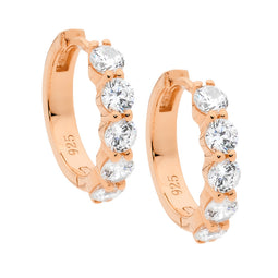 Ellani Rose Gold Plated Hoop Earrings With White Cz's