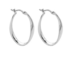 Sterling Silver Twisted Ribbon Oval Hoop Earrings