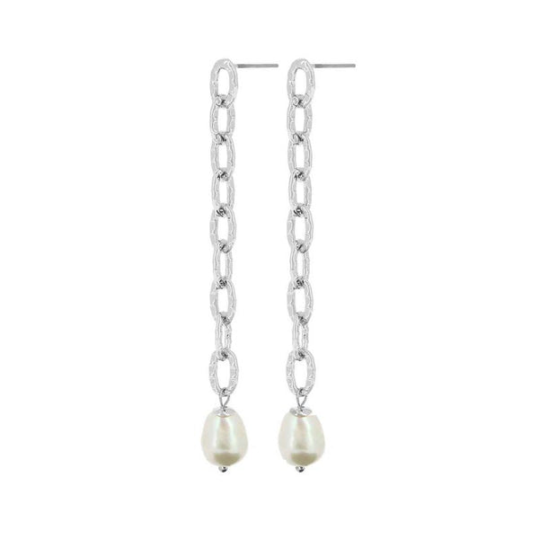 Audrey Link Rhodium Ion Plated 5.5Cm Earrings With Surgical Steel Posts