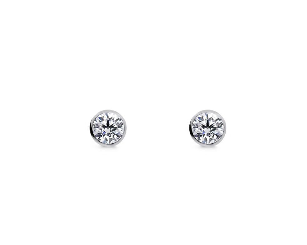 Ellani Silver Stud Earrings With Bezel Set Cz