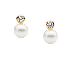 Ellani Yellow Gold Plated Freshwater Pearl Stud Earrings With Cz