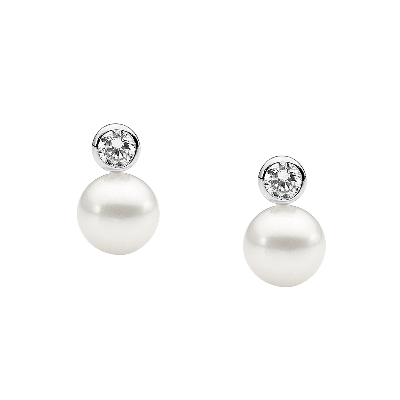 Ellani Silver Freshwater Pearl Stud Earrings With Cz