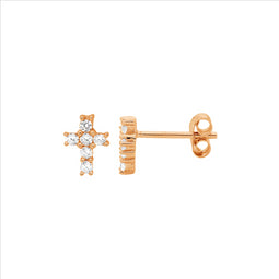 Ellani Rose Gold Plated Cross Stud Earrings With Cz