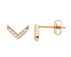 Ellani Yellow Gold Plated V Stud Earrings With White Cz