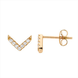 Ellani Yellow Gold Plated V Stud Earrings With White Cz