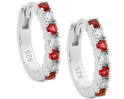 Ellani Silver Hoop Earrings With White & Red Cz