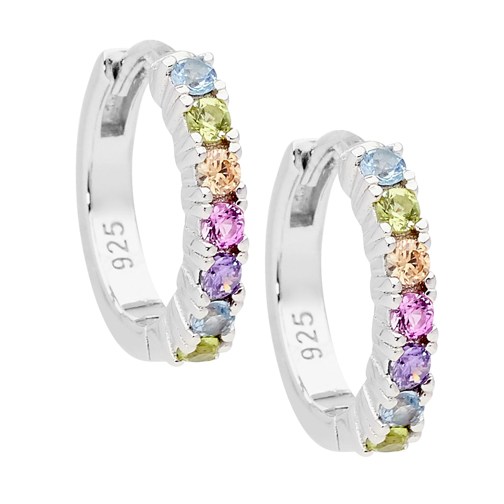 Ellani Silver Hoop Earrings With Pastel Coloured Cz