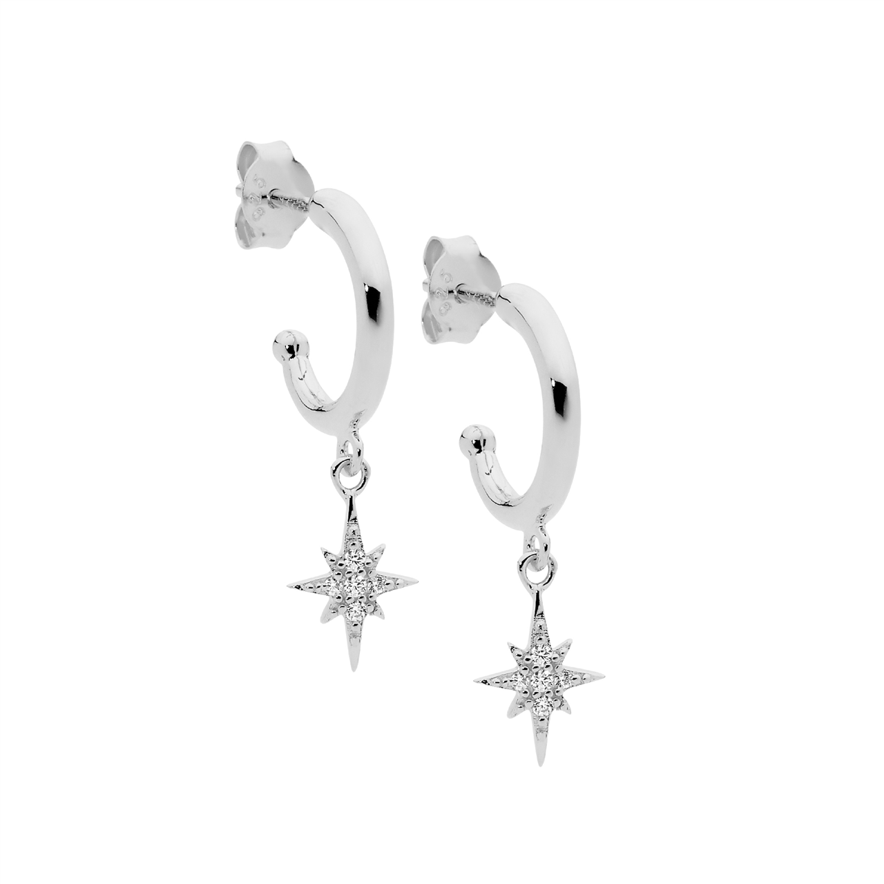 Ellani Silver Hoop Earrings With Cz Star Drop