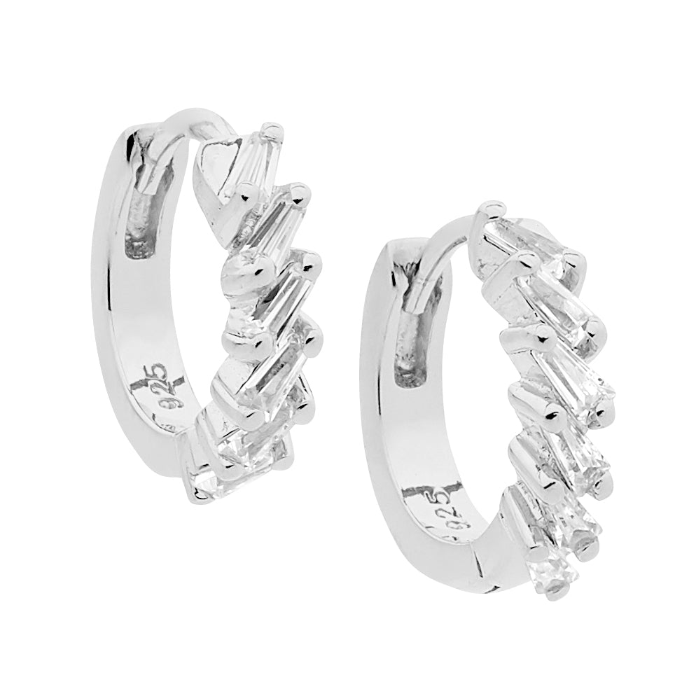 Ellani Hoop Earrings With Tapered Baguette Cz