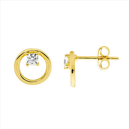 Ellani Yellow Gold Plated Open Circle Stud Earrings With Cz