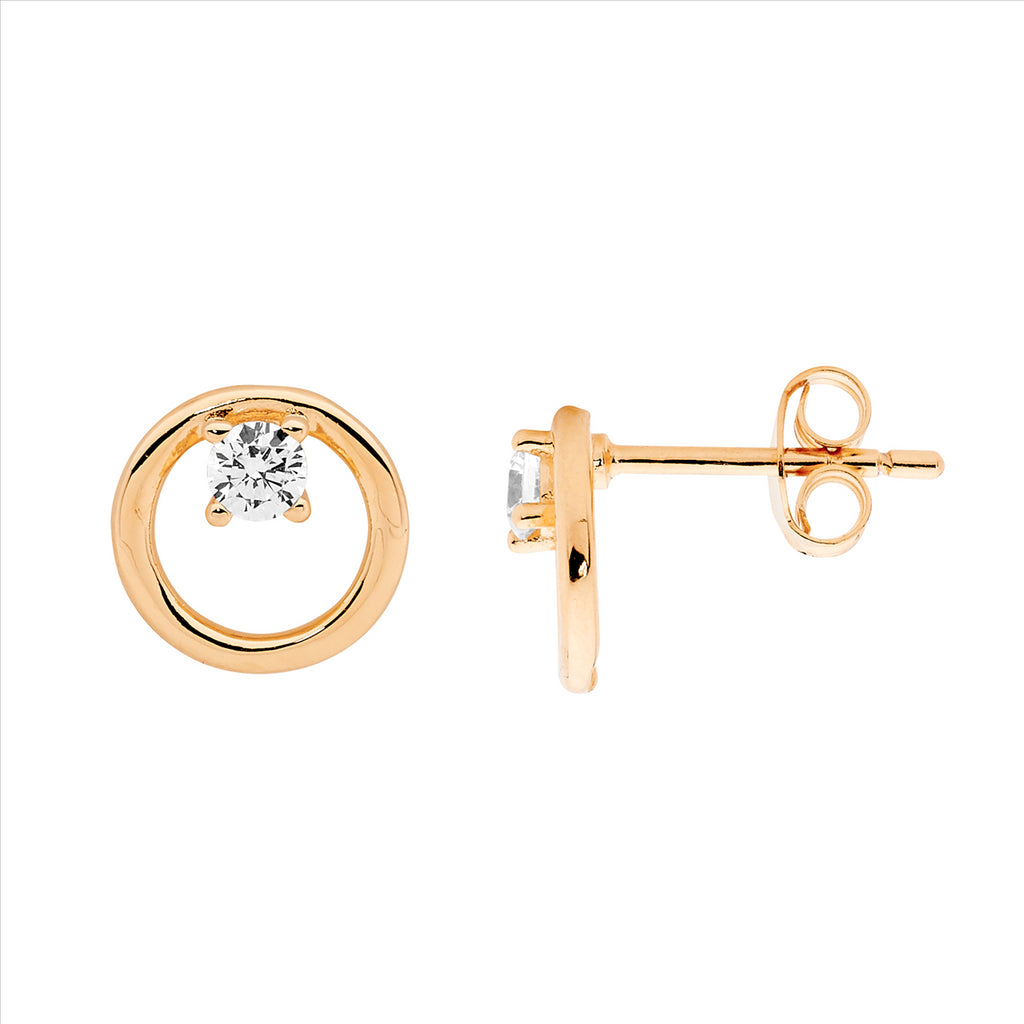 Ellani Rose Gold Plated Open Circle Stud Earrings With Cz
