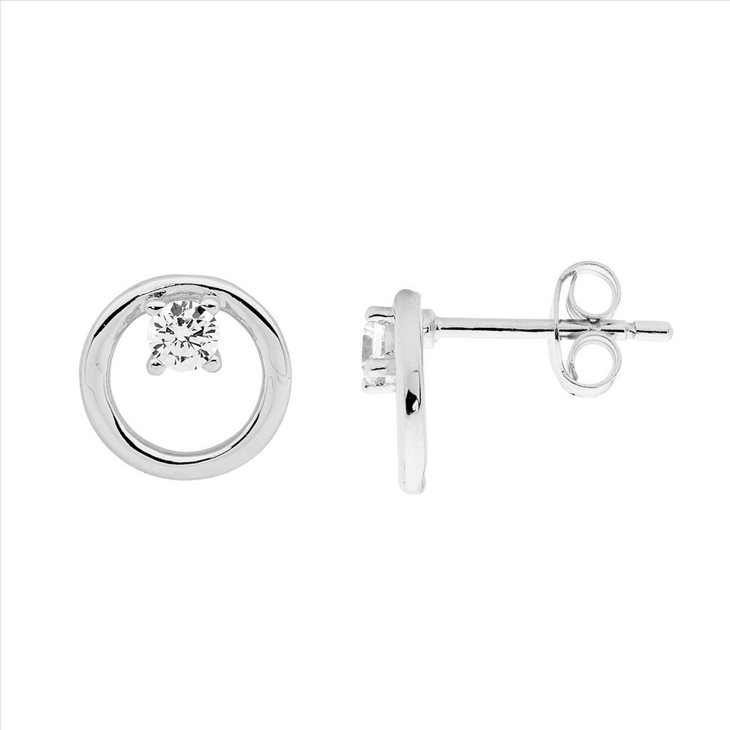 Ellani Silver Open Circle Stud Earrings With Cz