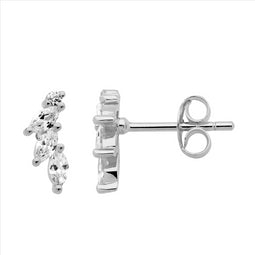 Ellani Silver Stud Earrings With Marquise & Round Cz's