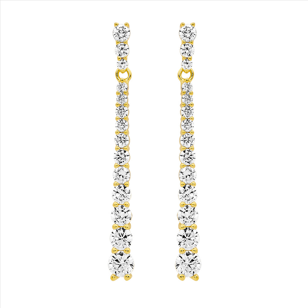 Ellani Yellow Gold Plated Gradual Drop Earrings With Cz