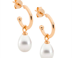 Ellani Rose Gold Plated Hoop Earrings With Freshwater Pearl Drop