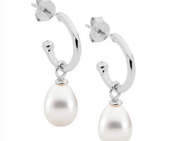 Ellani Silver Hoop Earrings With Freshwater Pearl Drop
