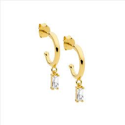 Ellani Sterling Silver And Gold Plated Hoop Earrings With Cz