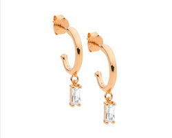 Ellani Sterling Silver And Rose Gold Plated Hoop Earrings With Cz