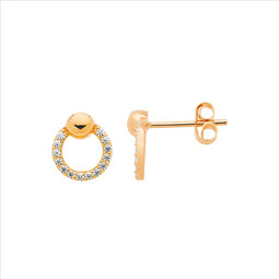 Ellani Sterling Silver And Rose Gold Plated Open Circle Earrings With White Cz
