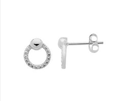 Ellani Sterling Silver 9Mm Open Circle Earrings With White Cz