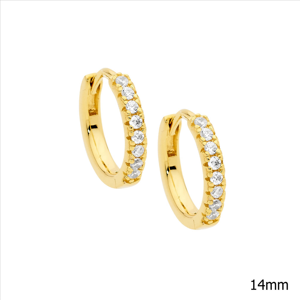 Ellani Sterling Silver And Gold Plated Hoop Earrings With Cz