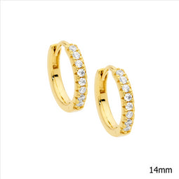 Ellani Sterling Silver And Gold Plated Hoop Earrings With Cz