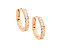 Ellani Sterling Silver And Rose Gold Plated Hoop Earrings With Cz
