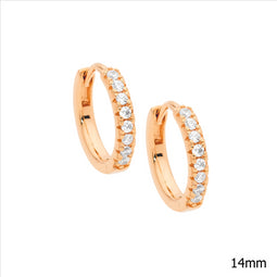 Ellani Sterling Silver And Rose Gold Plated Hoop Earrings With Cz