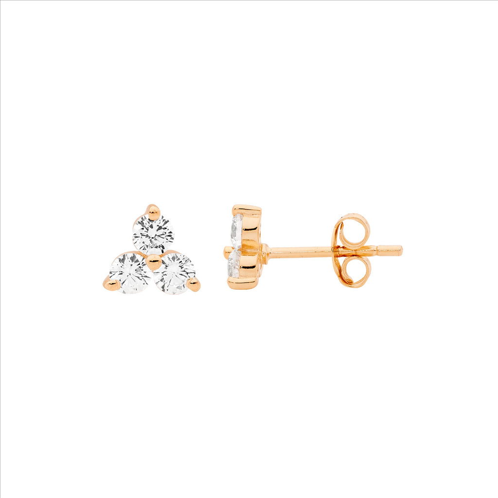 Ellani Rose Gold Plated Claw Set Stud Earrings