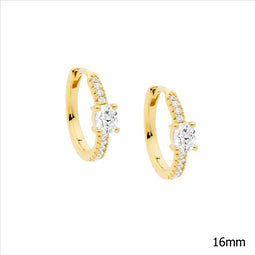 Ellani Gold Plated Oval Cz Hoop Earrings