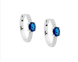 Ellani Sterling Silver Hoop Earrings With London Blue Oval Cz