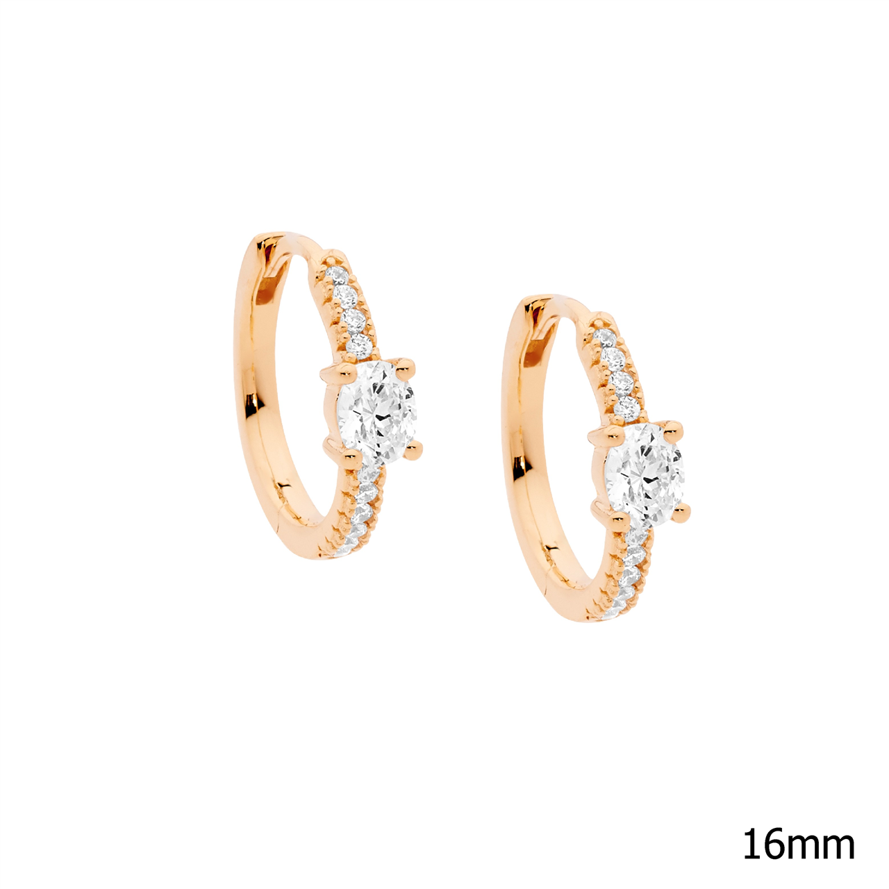 Ellani Rose Gold Plated Hoop Earrings With Oval Cz