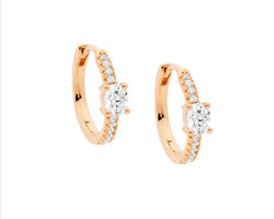 Ellani Rose Gold Plated Hoop Earrings With Oval Cz