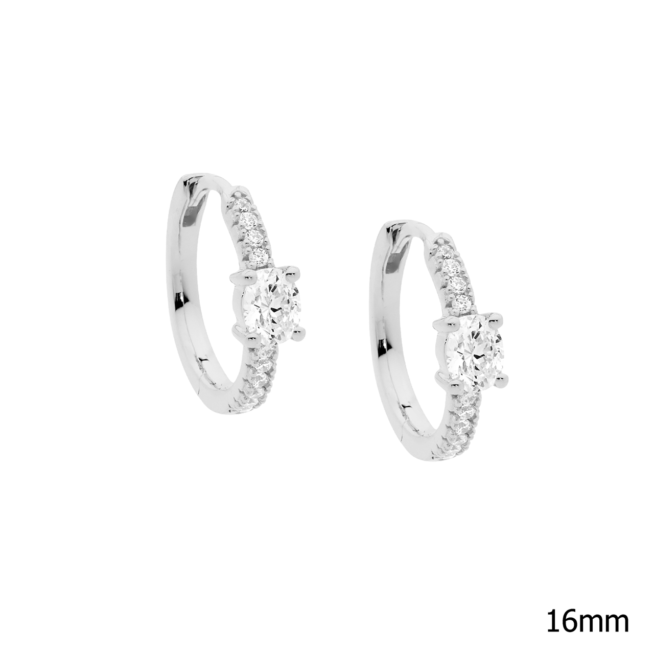 Ellani Sterling Silver Hoop Earrings With Oval Cz