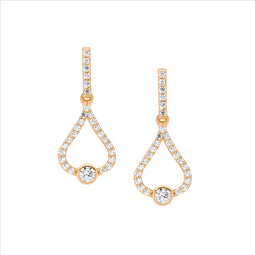 Ellani Rose Gold Plated Open Tear Drop Bezel Set Cz Earrings